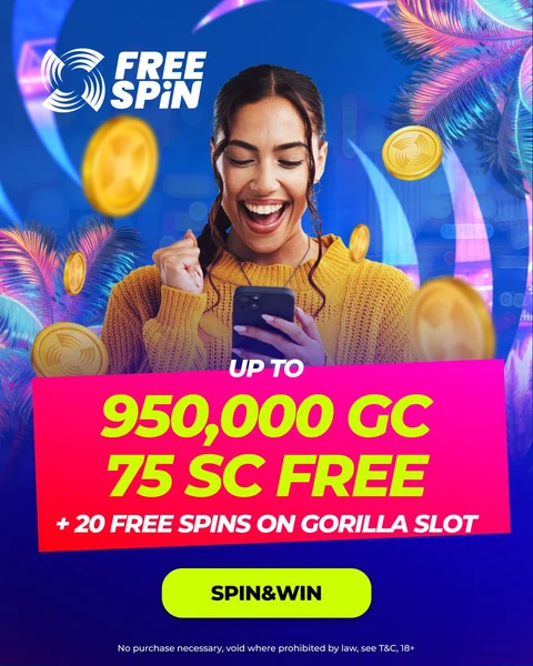 Free Spin Casino Missouri 950,000 GC 75 SC 20 Gorilla spins welcome offer